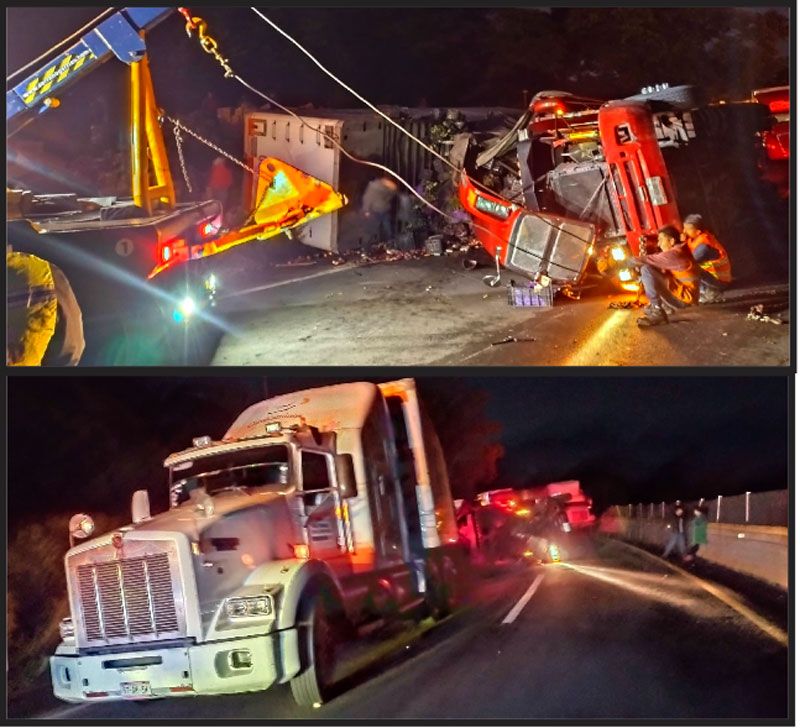 TORTON LE GANA EL PESO Y VUELCA SOBRE TRÁILER