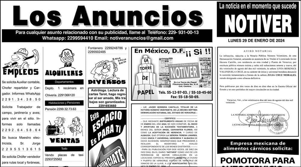 ...LOS ANUNCIOS, AVISOS Y DEMÁS! LUNES, 29 DE ENERO 2024