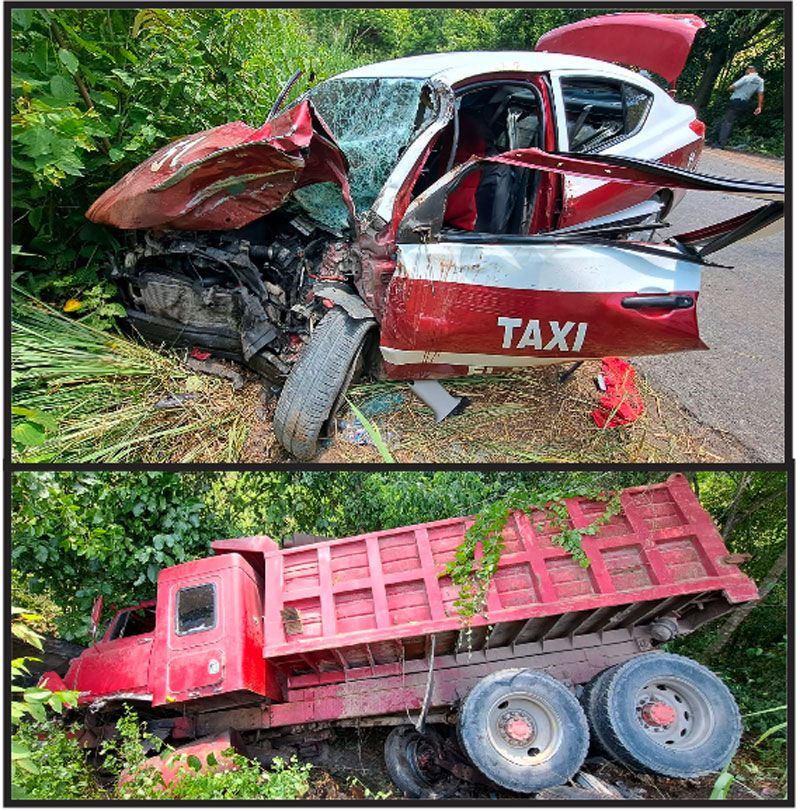 CUATRO MUERTOS Y TRES HERIDOS DEJA TRAGICO CHOQUE DE UN TAXI CONTRA CARRO DE VOLTEO