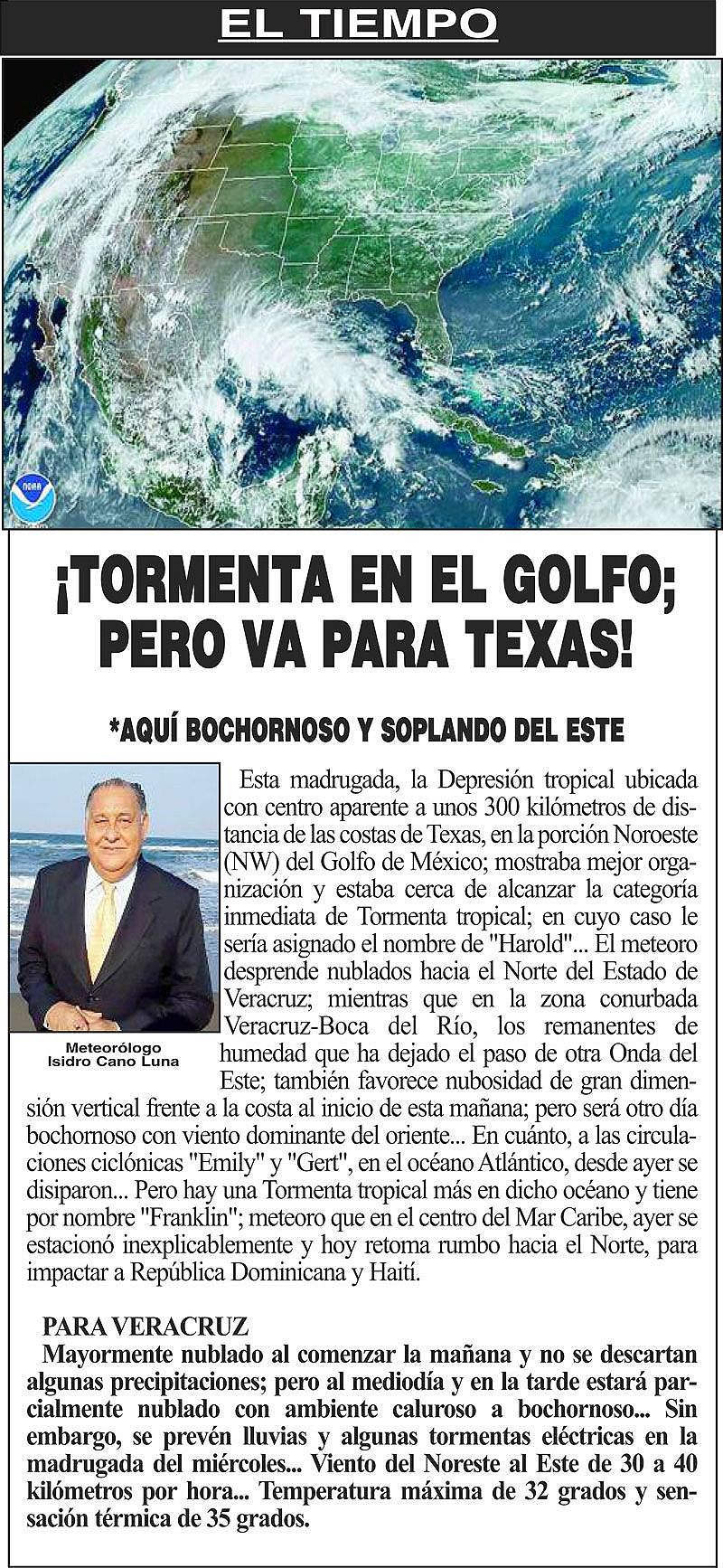 ¡TORMENTA EN EL GOLFO; PERO VA PARA TEXAS!