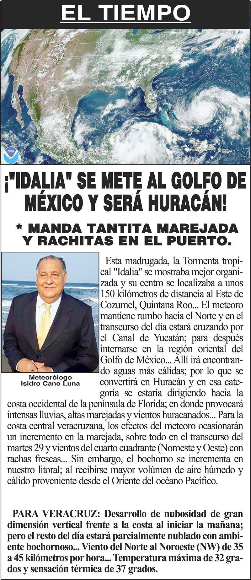 ¡"IDALIA" SE METE AL GOLFO DE MÉXICO Y SERÁ HURACÁN!