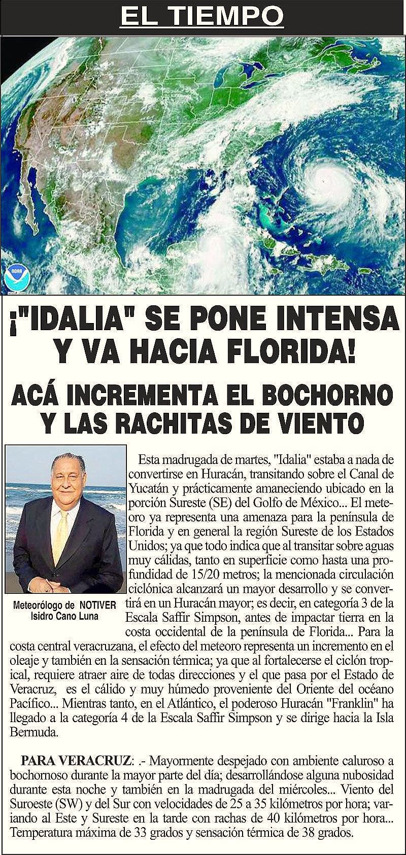 ¡"IDALIA" SE PONE INTENSA Y VA HACIA FLORIDA!