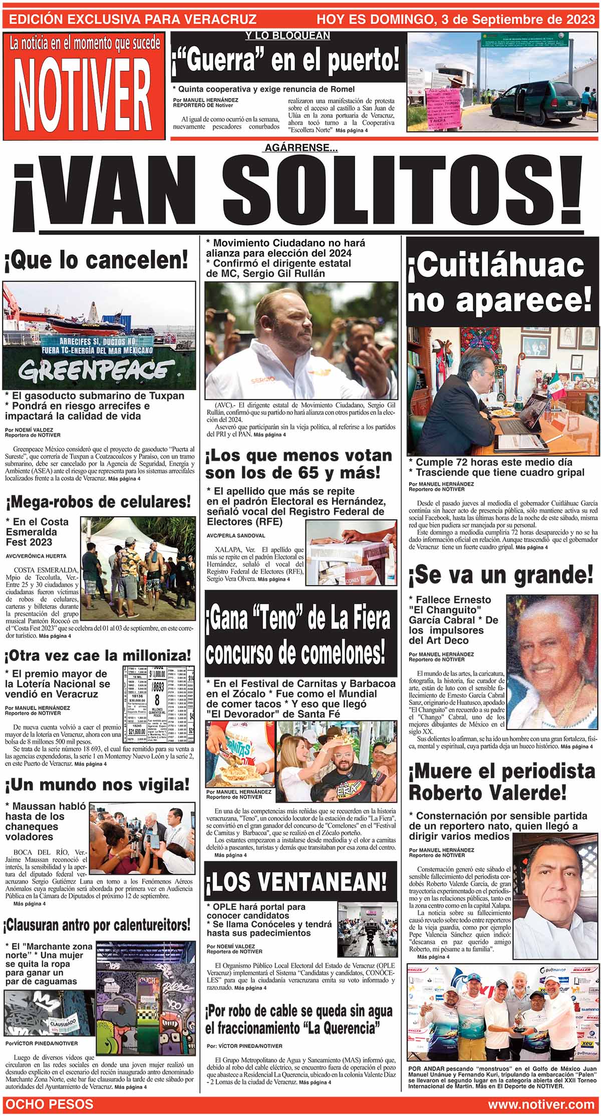 LA PORTADA - DOMINGO, 3 DE SEPTIEMBRE 2023