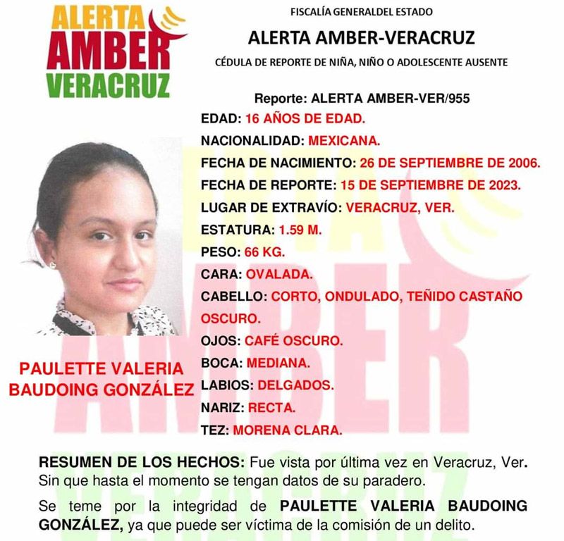 ¡ACTIVAN ALERTA ÁMBAR POR JOVENCITA DESAPARECIDA EN LA CIUDAD DE VERACRUZ!