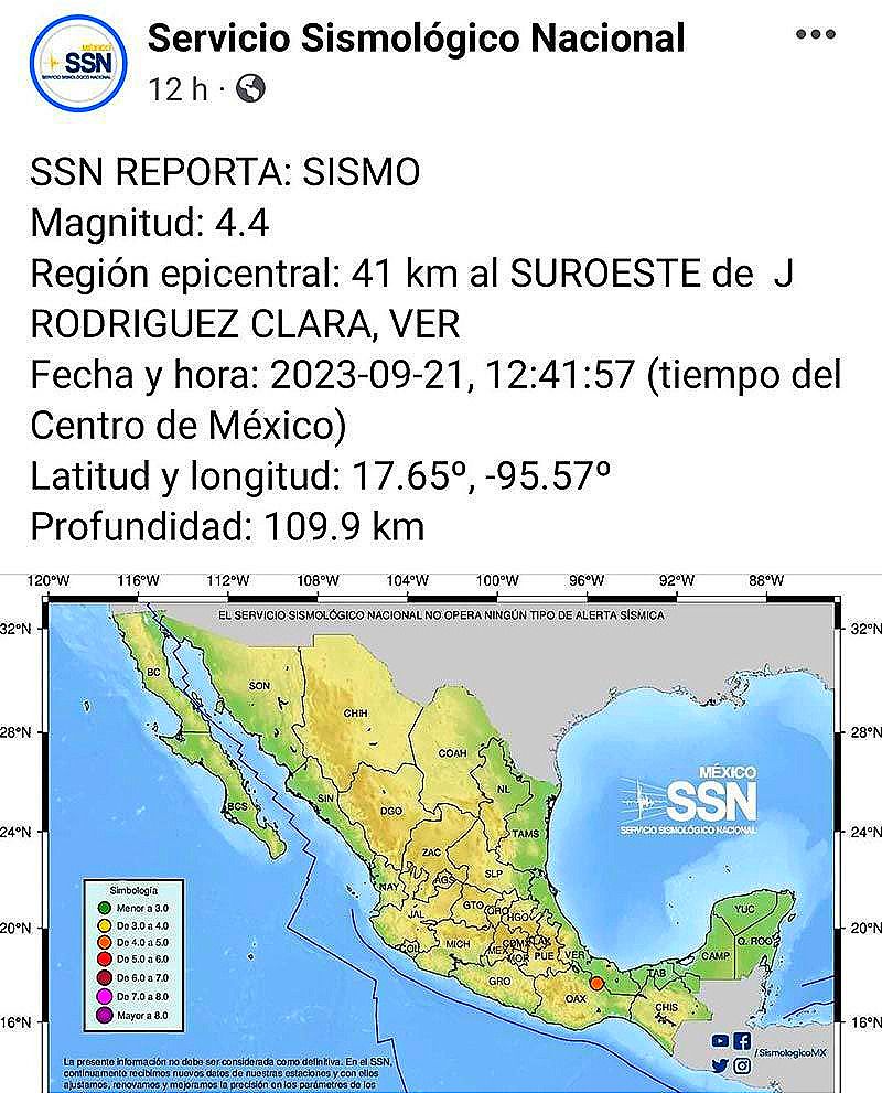 ¡HASTA TIEMBLA! -El epicentro del temblor se localizó a 41 km al suroeste de Juan Rodríguez Clara