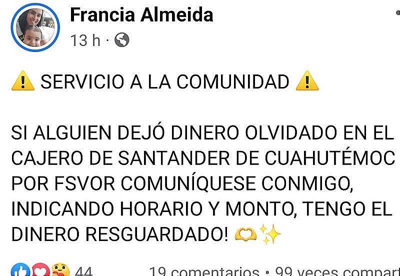 ¡OLVIDAN DINERO EN UN CAJERO! -Efectivo fue encontrado en el cajero de Santander de Cuauhtémoc