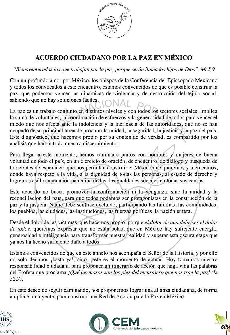 ¡AUTORIDADES  INDOLENTES Y  INEFICACES! -Sacan Acuerdo Ciudadano por la Paz en México