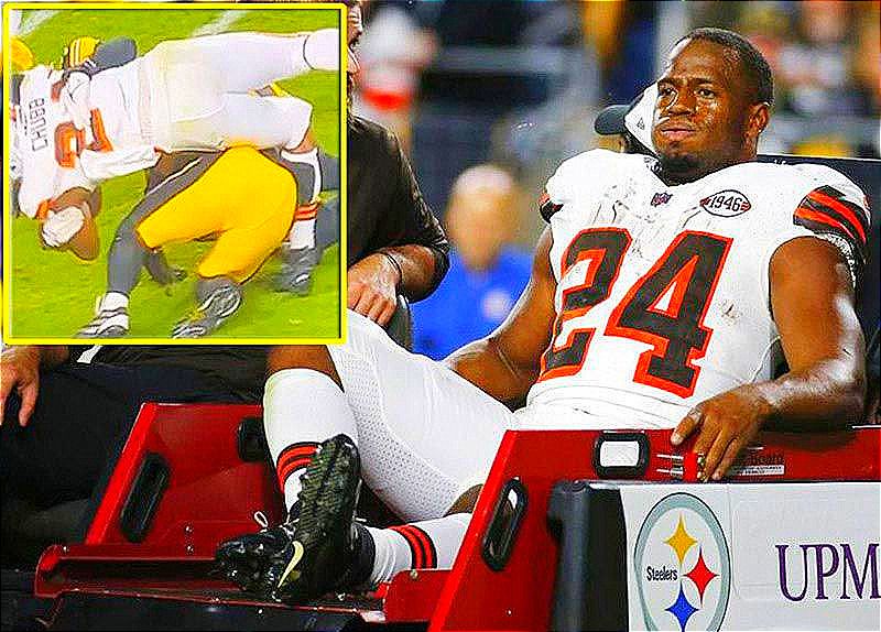 ¡ESCALOFRIANTE LESIÓN DE NICK CHUBB DE LOS BROWNS! -Holcomb, linebacker de los Pittsburgh Steelers, lo tacleo por arriba, pero el esquinero Minkah Fitzpatrick llegó por abajo