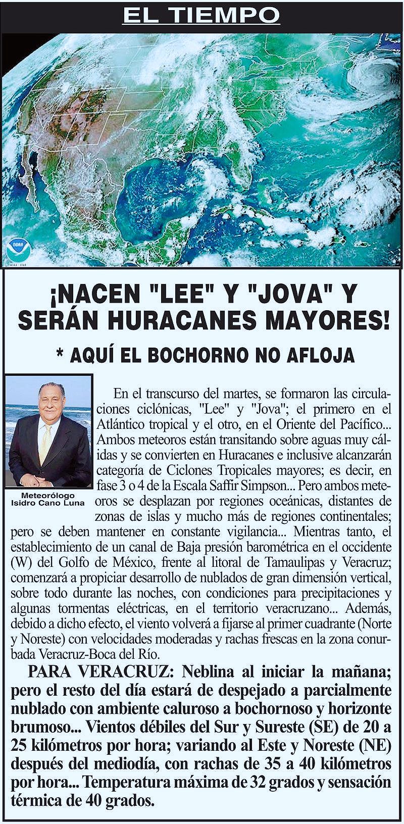 ¡NACEN "LEE" Y "JOVA" Y SERÁN HURACANES MAYORES!