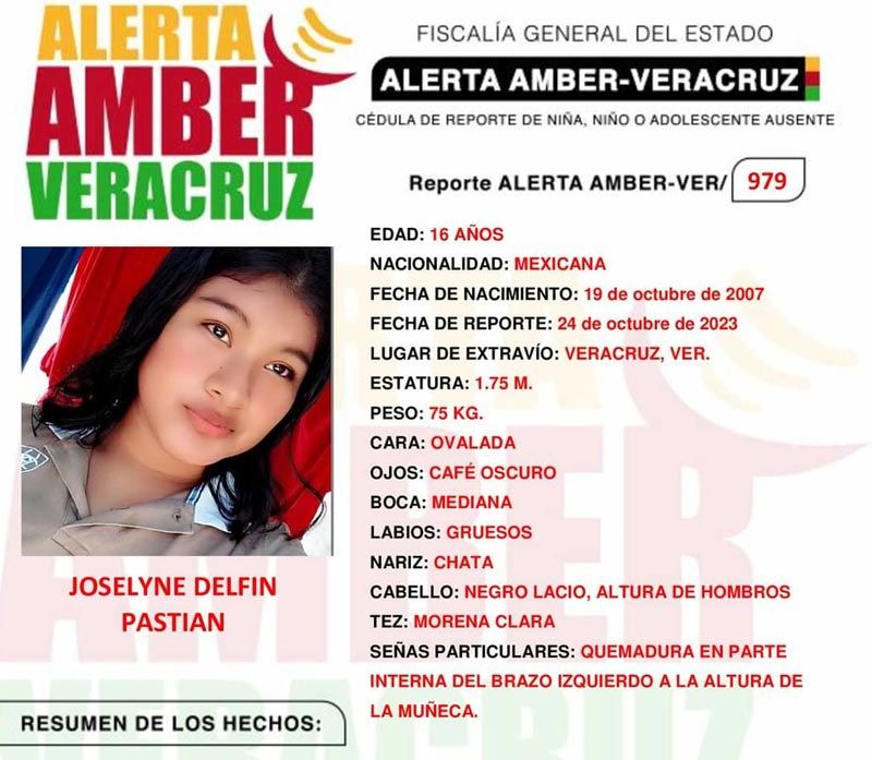 ¡ACTIVAN ALERTA AMBER POR DESAPARICIÓN DE MENOR DE 16 AÑOS EN CIUDAD DE VERACRUZ!