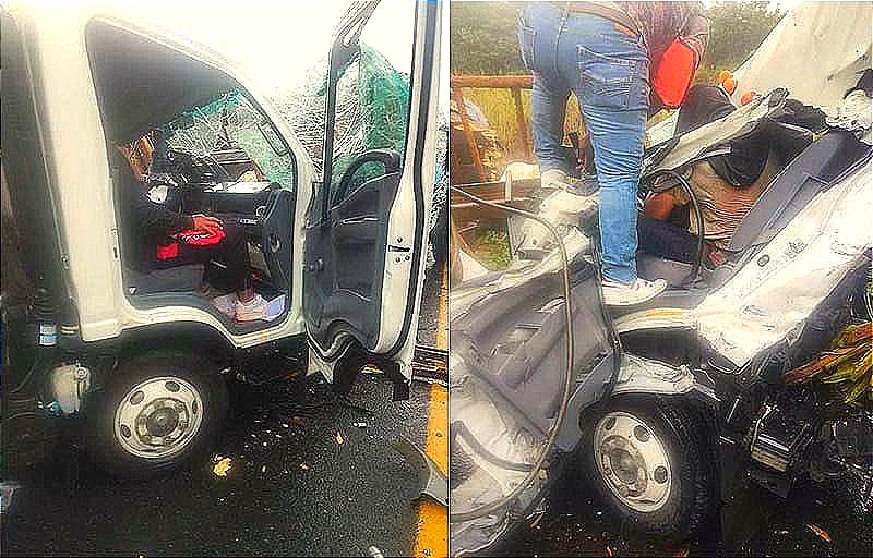 ¡DOS PRENSADOS EN LA AUTOPISTA! -Un Camión de carga chocó con una camioneta estacionada