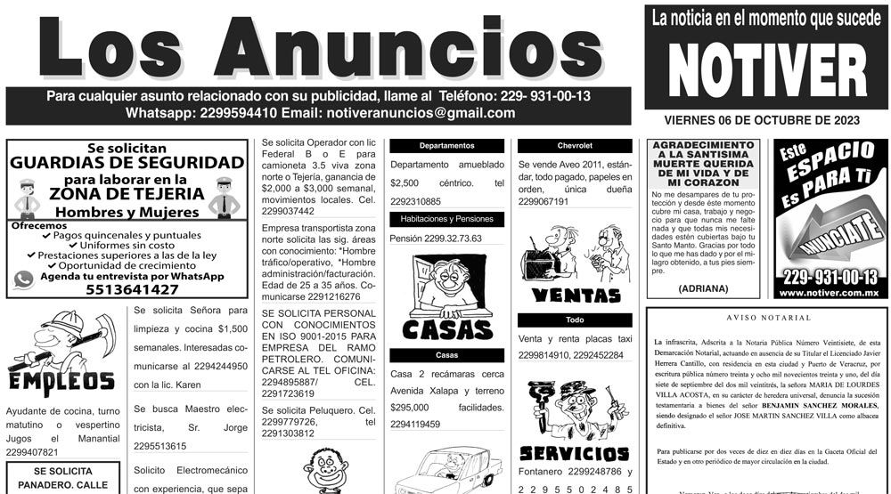 ...LOS ANUNCIOS, AVISOS Y DEMÁS! - VIERNES, 6 DE OCTUBRE 2023