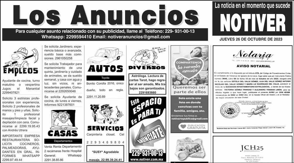 ...LOS ANUNCIOS, AVISOS Y DEMÁS! - JUEVES, 26 DE OCTUBRE 2023