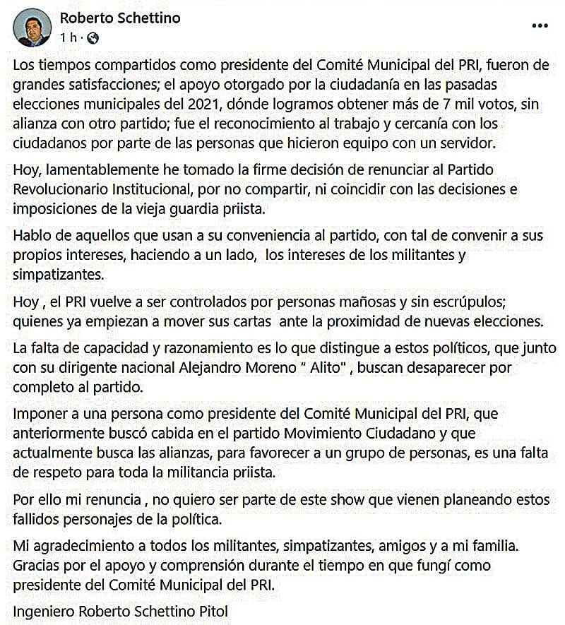 ¡OTRA RENUNCIA! -Se va el presidente del comité municipal de Huatusco