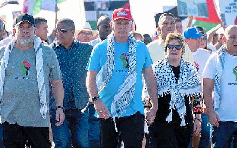 ¡PRESIDENTE DE CUBA ENCABEZA MULTITUDINARIA MARCHA PROPALESTINOS EN LA HABANA!