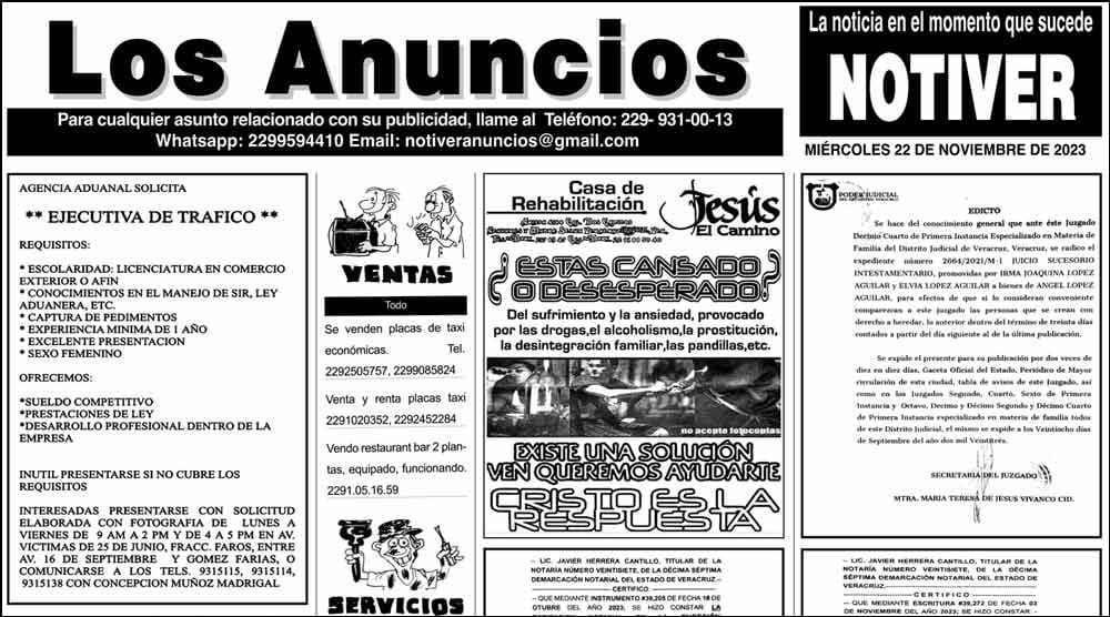 ...LOS ANUNCIOS, AVISOS Y DEMÁS! - MIÉRCOLES, 22 DE NOVIEMBRE 2023