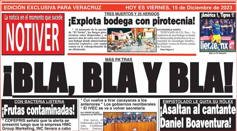 LA PORTADA - VIERNES 15 DE DICIEMBRE 2023