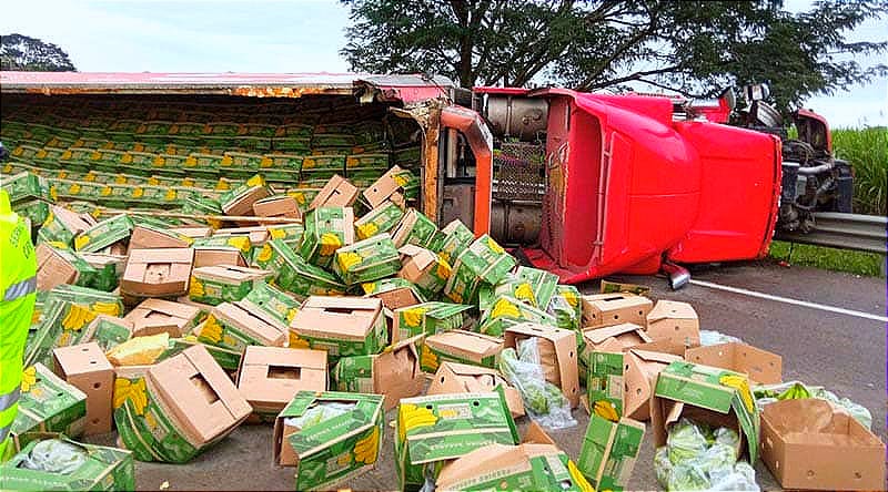 EN LA CÓRDOBA-VERACRUZ ¡VUELAN 30 TONELADAS DE PLÁTANOS! Y SACAN LAS CARRETILLAS, ANTE LAS CONSTANTES VOLCADURAS, EN LA ZONA YA HACEN EL SÚPER EN LA AUTOPISTA...