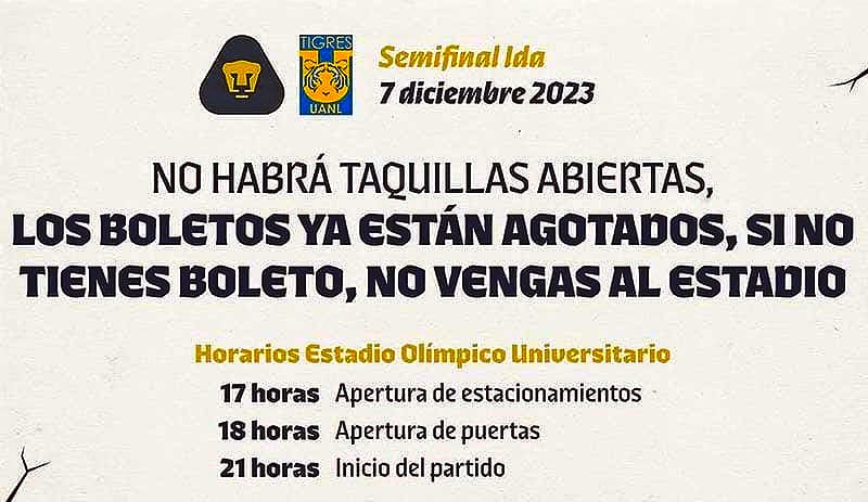 DUELO DE FIERAS ¡PUMAS RECIBE A TIGRES EN CU EN LA SEGUNDA SEMIFINAL! -QUE NI VAYAN A BUSCAR REVENDEDORES DICEN