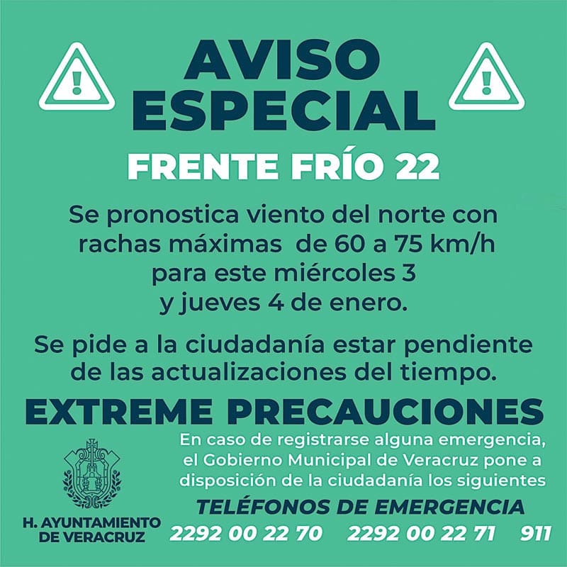 ¡FRENTE FRÍO TRAE OTRO NORTE! *CON VIENTOS DEL NORTE DE 45 A 55 KM/H CON RACHAS DE 60 A 75 KM/H