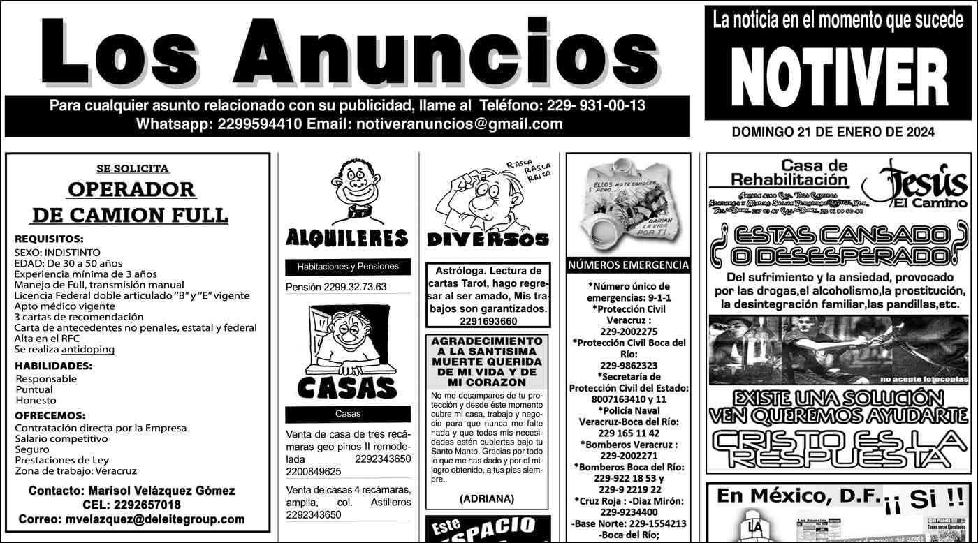 ...LOS ANUNCIOS, AVISOS Y DEMÁS! - DOMINGO, 21 DE ENERO 2024