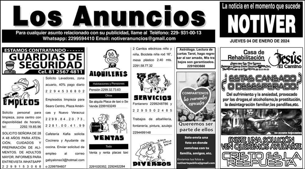 ...LOS ANUNCIOS, AVISOS Y DEMÁS! - JUEVES, 4 DE ENERO 2024