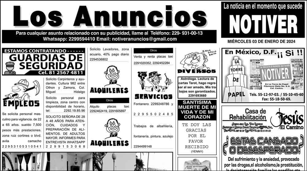 ...LOS ANUNCIOS, AVISOS Y DEMÁS! - MIÉRCOLES, 3 DE ENERO 2024