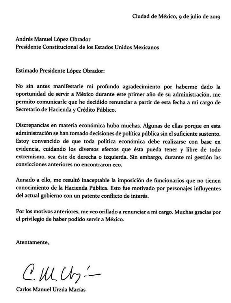 ¡LA DURA CARTA CON LA QUE CARLOS URZÚA RENUNCIÓ AL GOBIERNO DE AMLO!