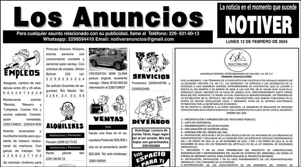 ...LOS ANUNCIOS, AVISOS Y DEMÁS! - LUNES, 12 DE FEBRERO 2024