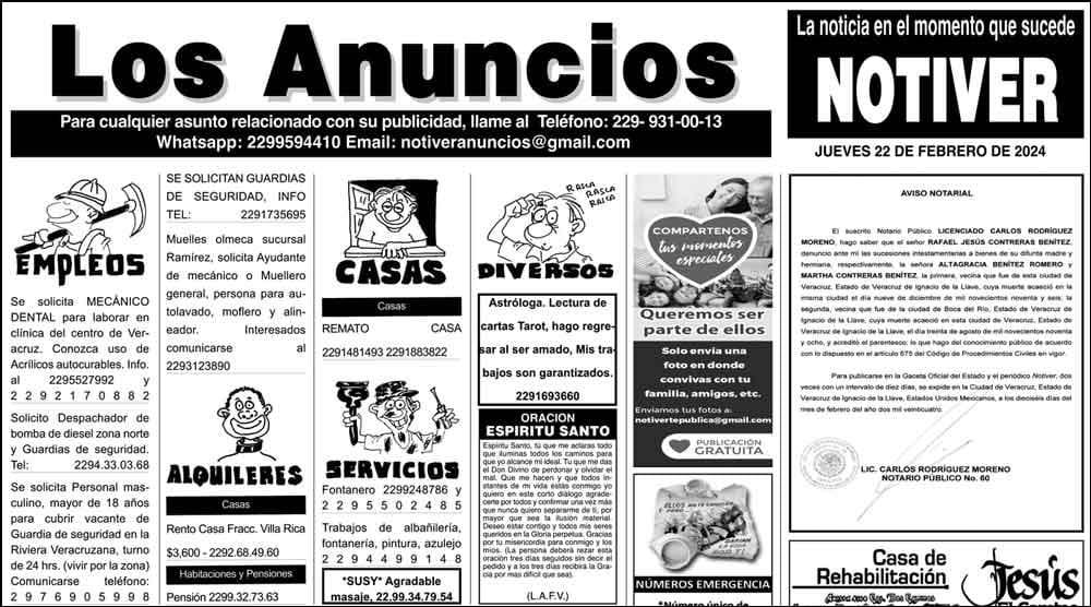 ...LOS ANUNCIOS, AVISOS Y DEMÁS! - JUEVES, 22 DE FEBRERO 2024