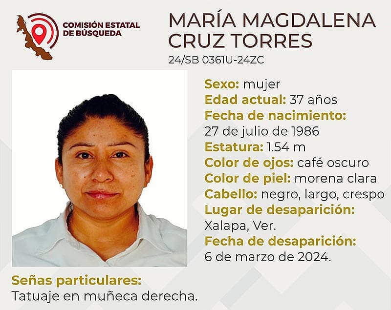 ¡DESAPARECE MUJER QUE ES ELEMENTO ACTIVO DE LA FUERZA CIVIL DE VERACRUZ!