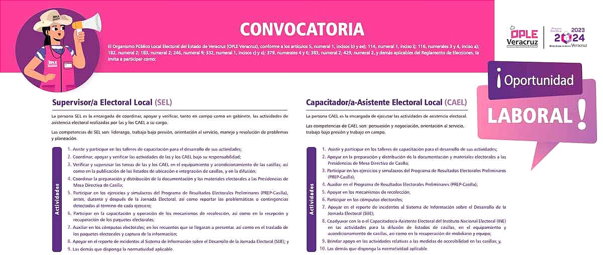 ¡OPLE BUSCA SUPERVISORES ELECTORALES! - *Convoca a Ciudadanos Veracruzanos