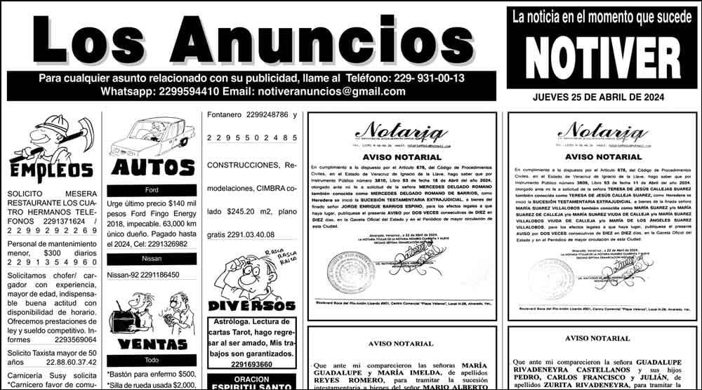 ...LOS ANUNCIOS, AVISOS Y DEMÁS! - JUEVES, 25 DE ABRIL 2024