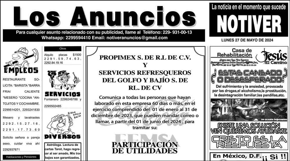...LOS ANUNCIOS, AVISOS Y DEMÁS! - LUNES, 27 DE MAYO 2024