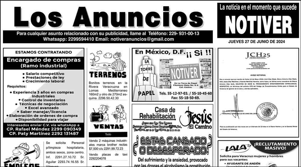 ...LOS ANUNCIOS, AVISOS Y DEMÁS! - JUEVES, 27 DE JUNIO 2024