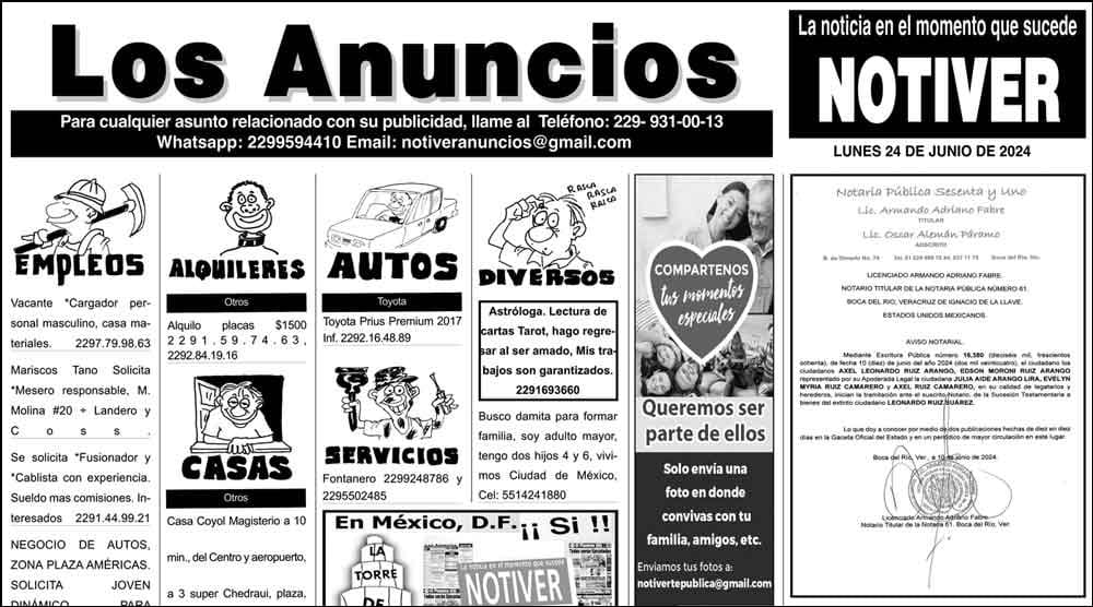 ...LOS ANUNCIOS, AVISOS Y DEMÁS! - LUNES, 24 DE JUNIO 2024