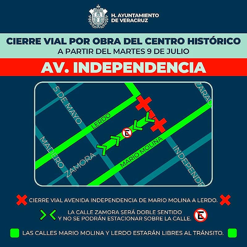 ¡CIERRE VIAL EN EL CENTRO HISTÓRICO! - *Inicia Martes 9 de Julio y Hasta que Concluya la Obra