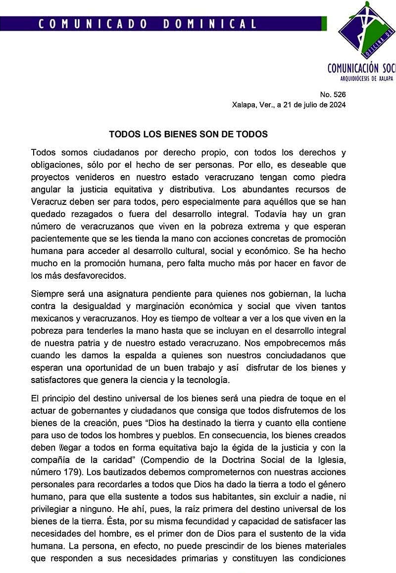 ¡LA IGLESIA CATÓLICA PIDE VOLTEAR A VER LA POBREZA QUE HAY! - “LOS ABUNDANTES RECURSOS DE VERACRUZ DEBEN SER PARA TODOS”