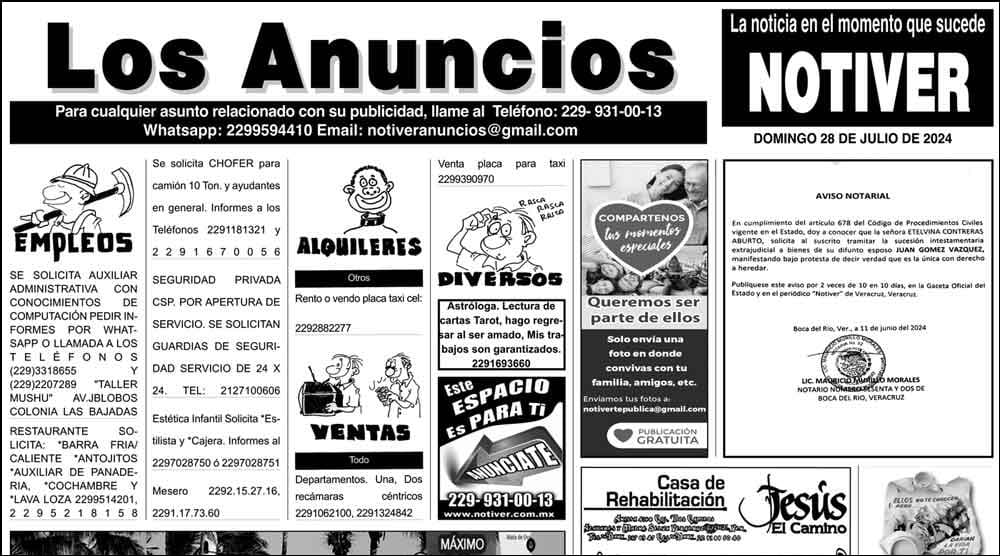 ...LOS ANUNCIOS, AVISOS Y DEMÁS! - DOMINGO, 28 DE JULIO 2024