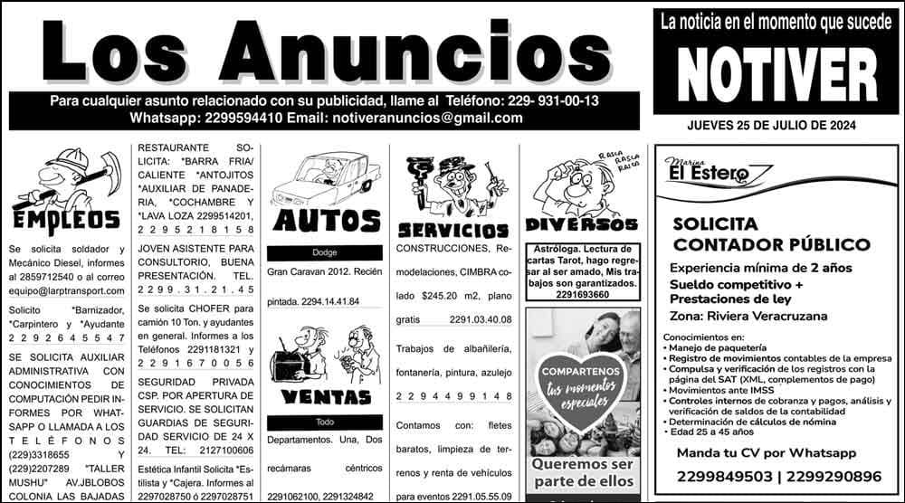 ...LOS ANUNCIOS, AVISOS Y DEMÁS! - JUEVES, 25 DE JULIO 2024