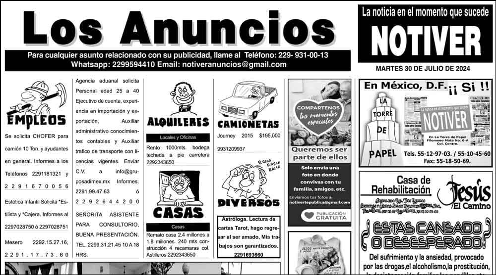 ...LOS ANUNCIOS, AVISOS Y DEMÁS! - MARTES, 30 DE JULIO 2024