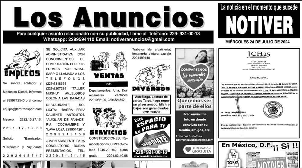 ...LOS ANUNCIOS, AVISOS Y DEMÁS! - MIÉRCOLES, 24 DE JULIO 2024