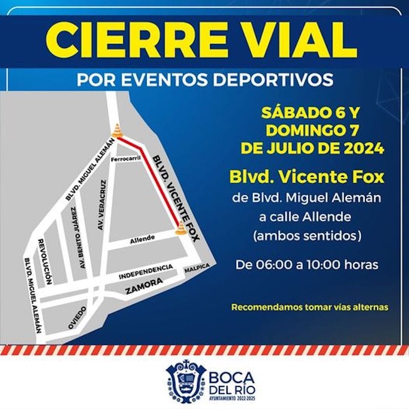 ¡CIERRES VIALES EN BOCA DEL RÍO!