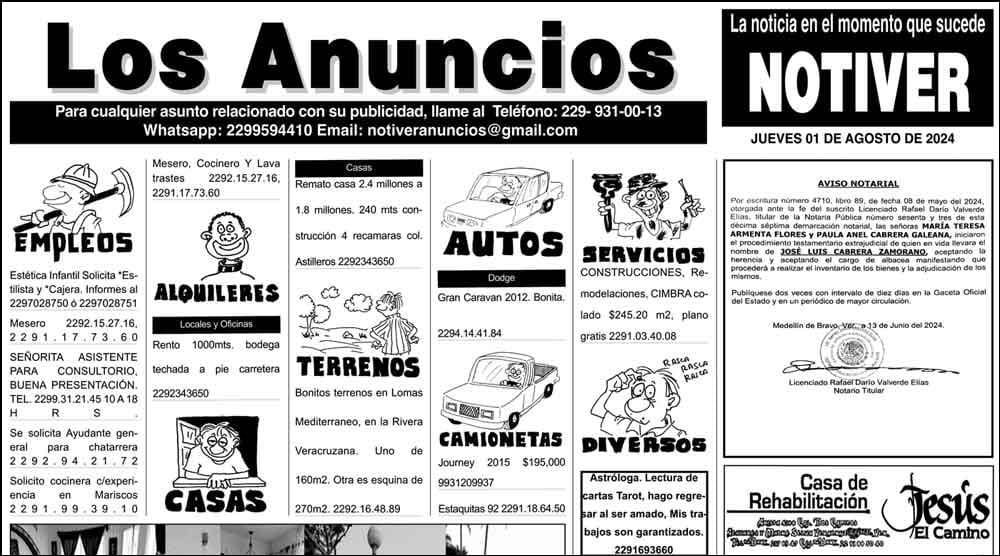 ...LOS ANUNCIOS, AVISOS Y DEMÁS! - JUEVES, 1 DE AGOSTO 2024