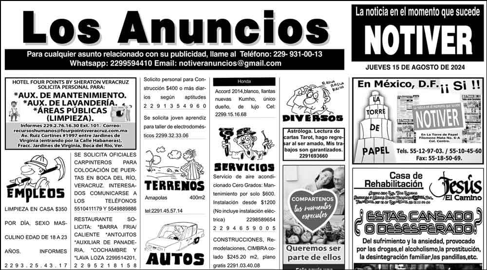 ...LOS ANUNCIOS, AVISOS Y DEMÁS! - JUEVES, 15 DE AGOSTO 2024