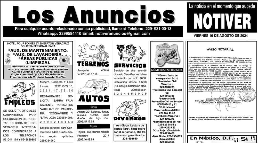 ...LOS ANUNCIOS, AVISOS Y DEMÁS! - VIERNES, 16 DE AGOSTO 2024