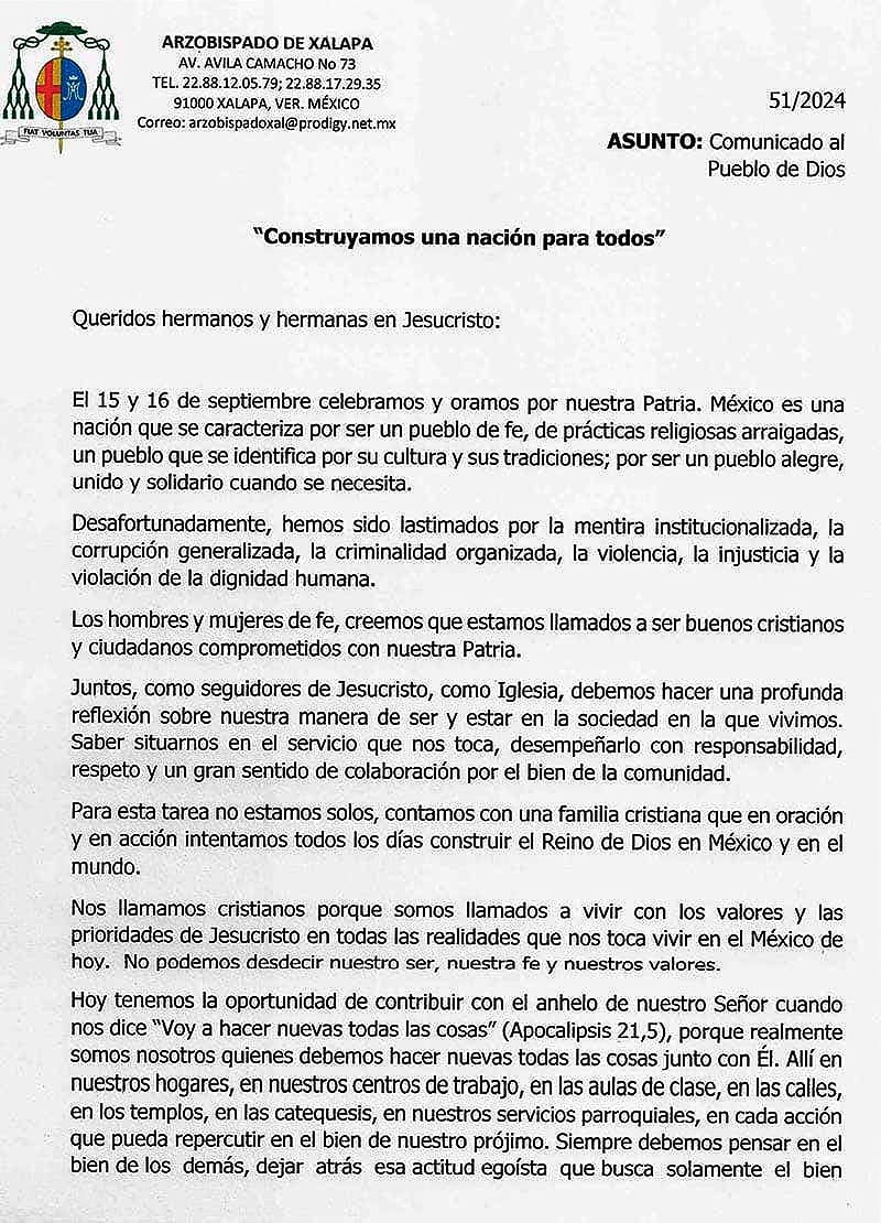 ¡REZAN POR MÉXICO! - *“Estamos lastimados por la mentira institucionalizada, corrupción, violencia e injusticia”