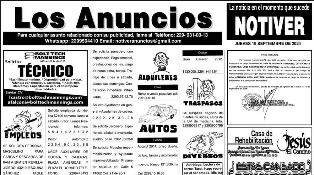 ...LOS ANUNCIOS, AVISOS Y DEMÁS! - JUEVES, 19 DE SEPTIEMBRE 2024