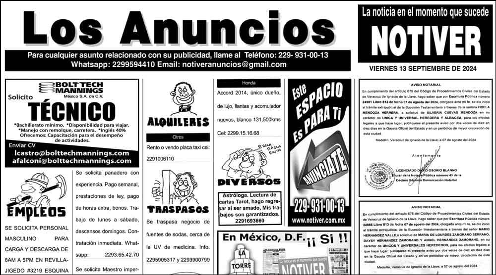 ...LOS ANUNCIOS, AVISOS Y DEMÁS! - VIERNES, 13 DE SEPTIEMBRE 2024