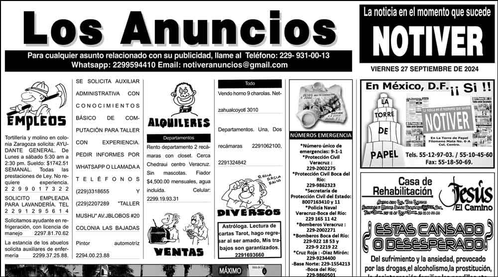 ...LOS ANUNCIOS, AVISOS Y DEMÁS! - VIERNES, 27 DE SEPTIEMBRE 2024